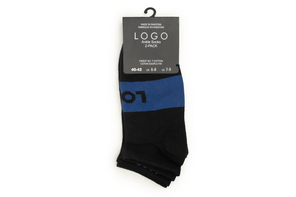 LOGO MENS ANKLE COTTON SOCKS (PACK OF 2)