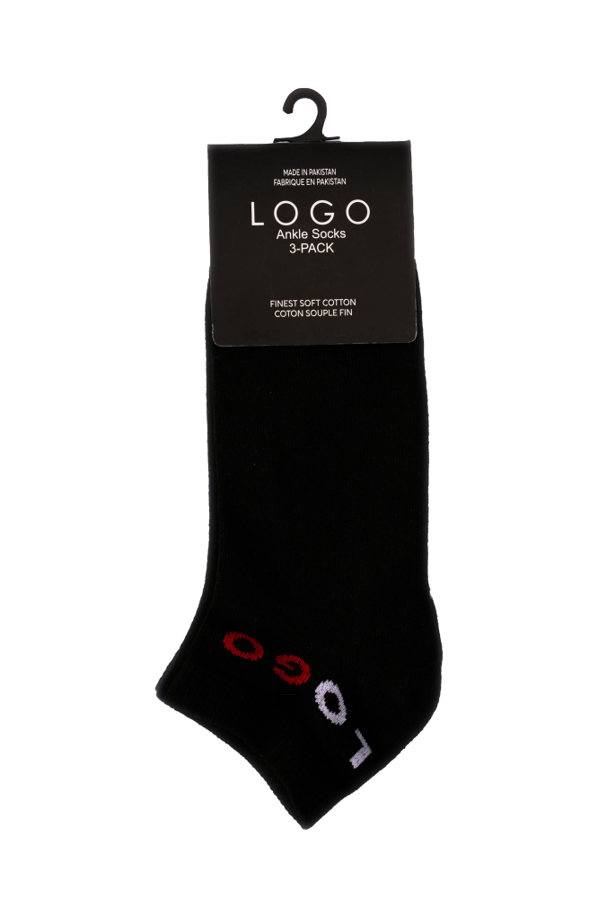 MENS ANKLE COTTON SOCKS (PACK OF 3) - LOGO