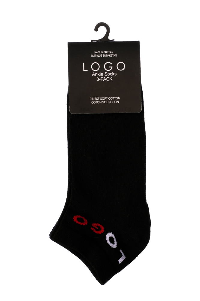 MENS ANKLE COTTON SOCKS (PACK OF 3) - LOGO